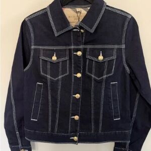 Burberry Women's Navy Jean Jacket with Gold Buttons